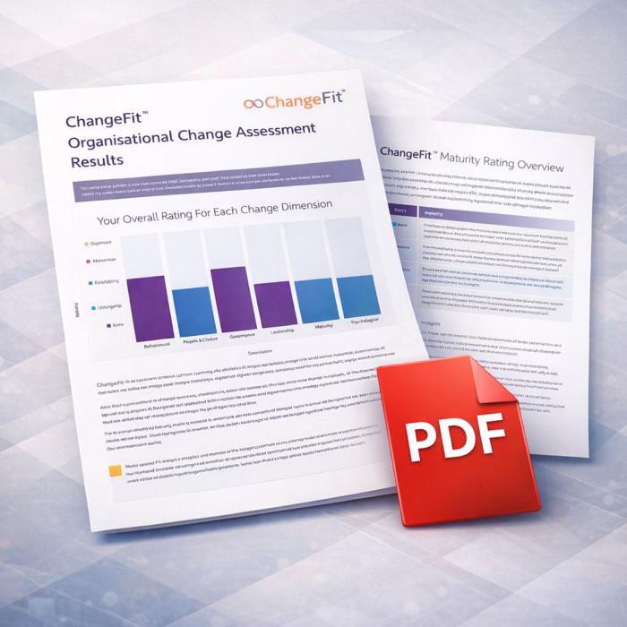 Organisational change survey PDF report on faded neutral purple background